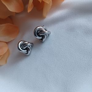 Large Silver Love Knot Stud Earrings